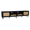 Yumi TV Media Cabinet | 2 Rattan Doors w Drawers | 2 Shelves | Black 79"