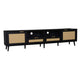 Yumi TV Media Cabinet | 2 Rattan Doors w Drawers | 2 Shelves | Black 79"