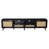 Yumi TV Media Cabinet | 2 Rattan Doors w Drawers | 2 Shelves | Black 79"
