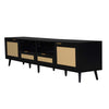 Yumi TV Media Cabinet | 2 Rattan Doors w Drawers | 2 Shelves | Black 79"