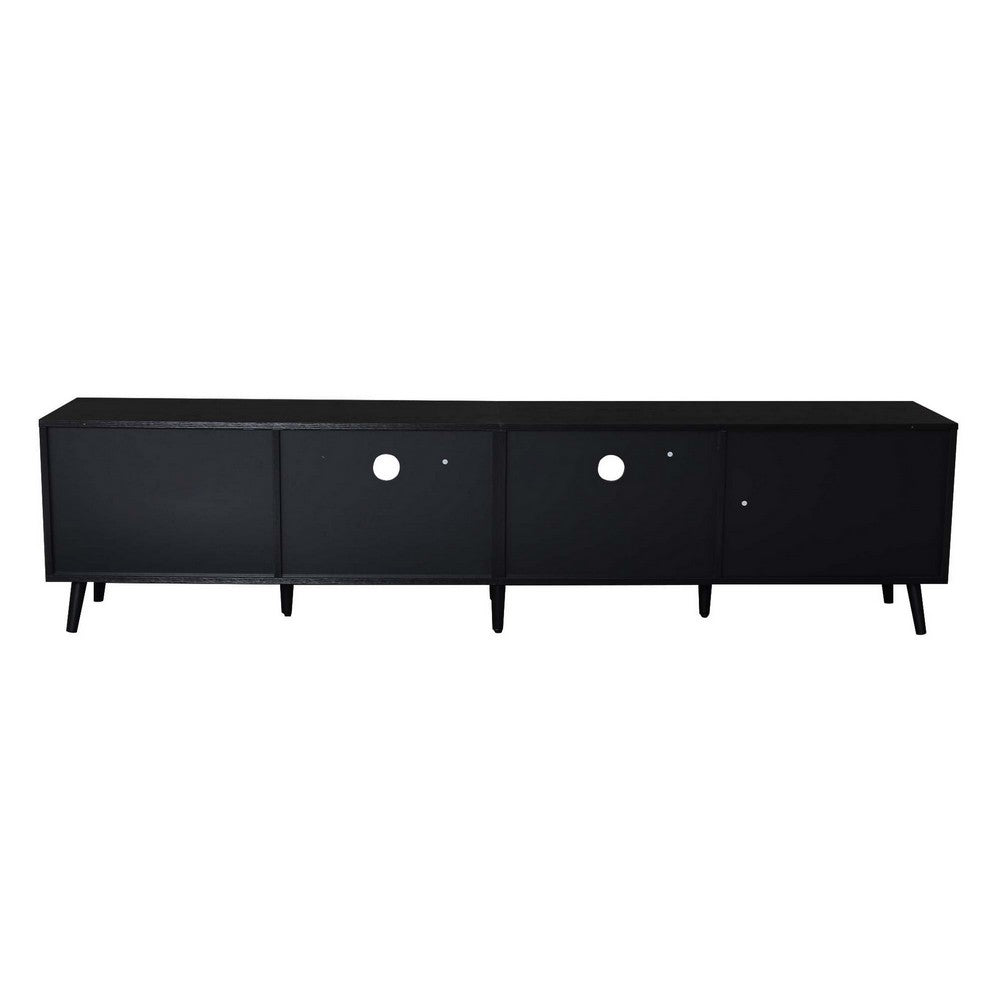 Yumi TV Media Cabinet | 2 Rattan Doors w Drawers | 2 Shelves | Black 79"