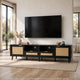 Yumi TV Media Cabinet | 2 Rattan Doors w Drawers | 2 Shelves | Black 79"