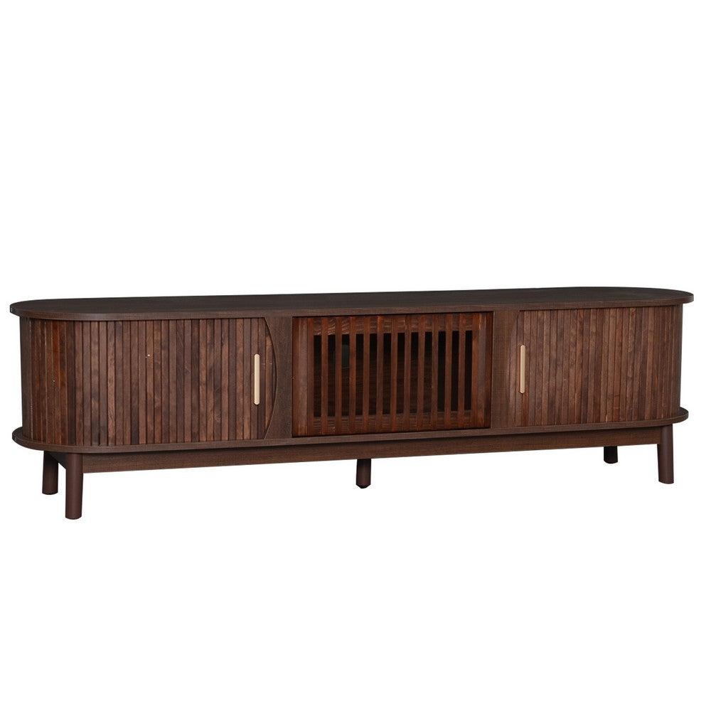 TV Media Cabinet | Fluted Sliding Doors | Drop Down Door | Dark Brown 67"