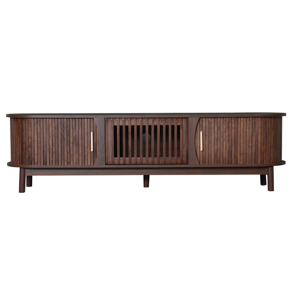 TV Media Cabinet | Fluted Sliding Doors | Drop Down Door | Dark Brown 67"
