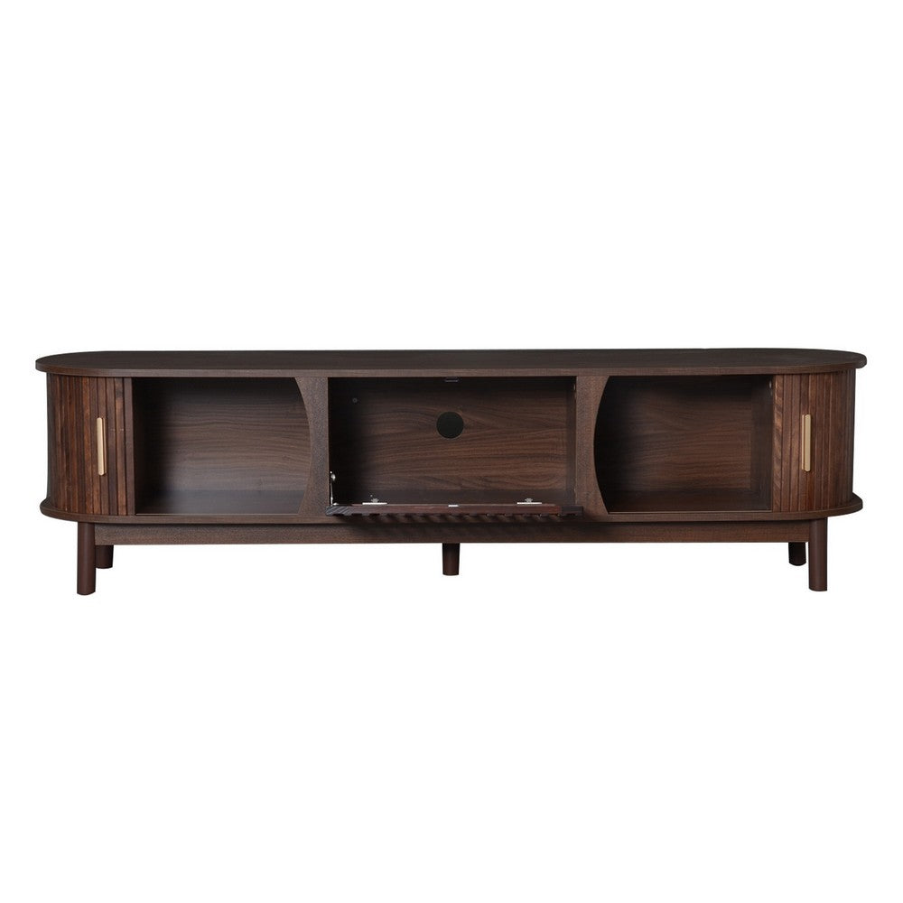TV Media Cabinet | Fluted Sliding Doors | Drop Down Door | Dark Brown 67"