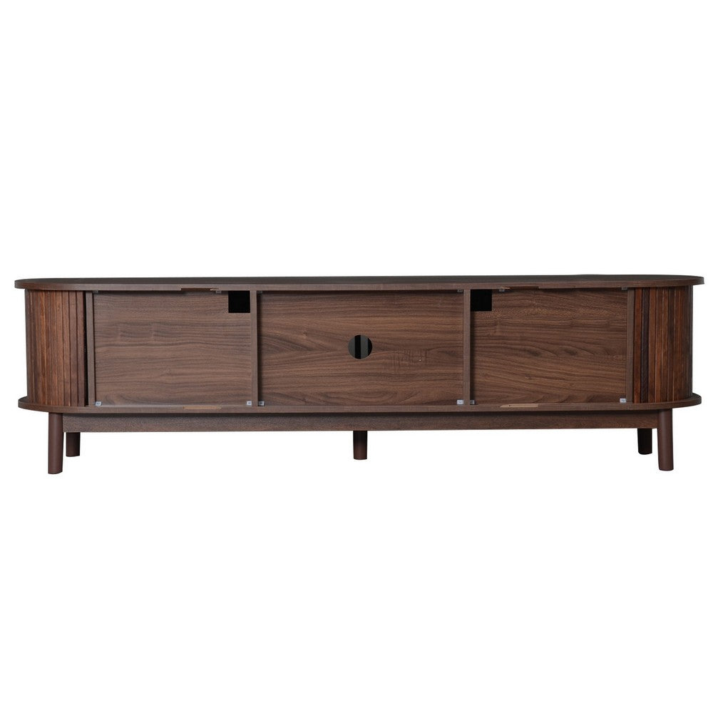 TV Media Cabinet | Fluted Sliding Doors | Drop Down Door | Dark Brown 67"
