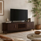 TV Media Cabinet | Fluted Sliding Doors | Drop Down Door | Dark Brown 67"