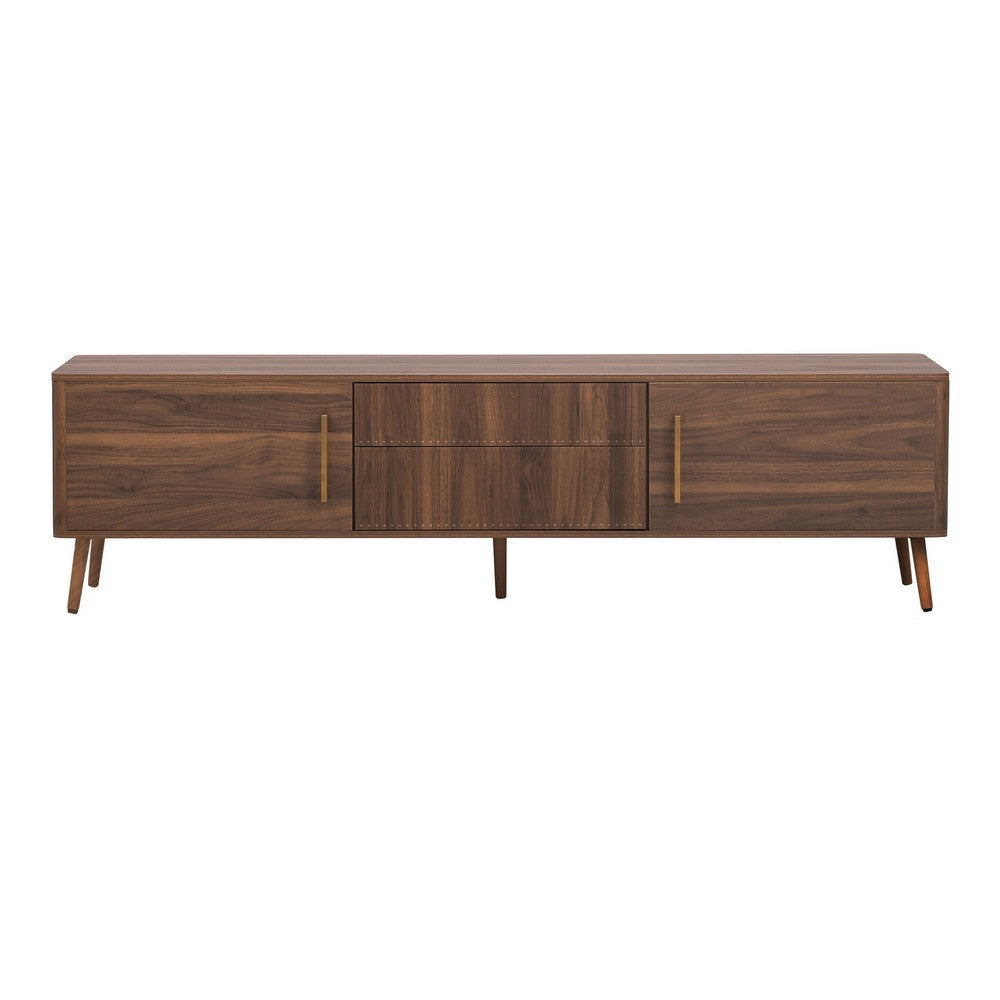 TV Media Cabinet | 2 Doors | Vertical Ribbed Drawers | Walnut Brown 71"