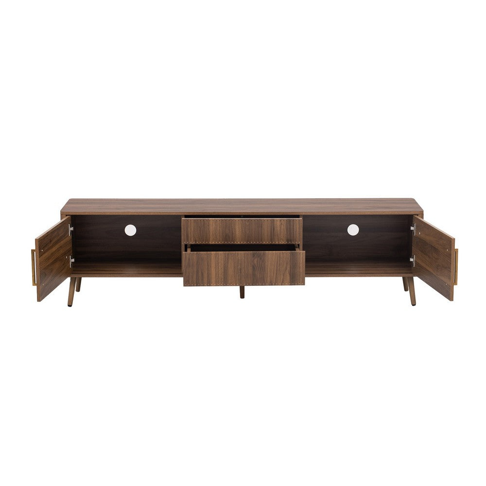 TV Media Cabinet | 2 Doors | Vertical Ribbed Drawers | Walnut Brown 71"