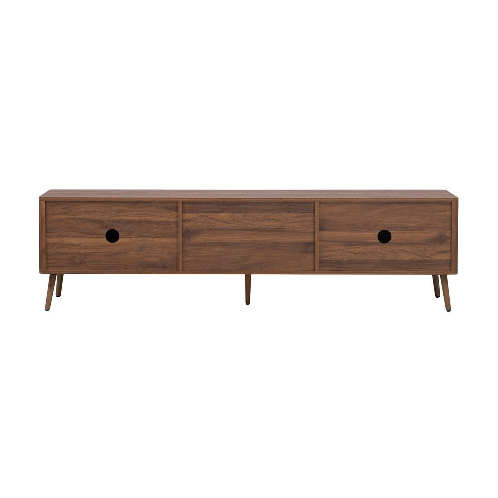 TV Media Cabinet | 2 Doors | Vertical Ribbed Drawers | Walnut Brown 71"