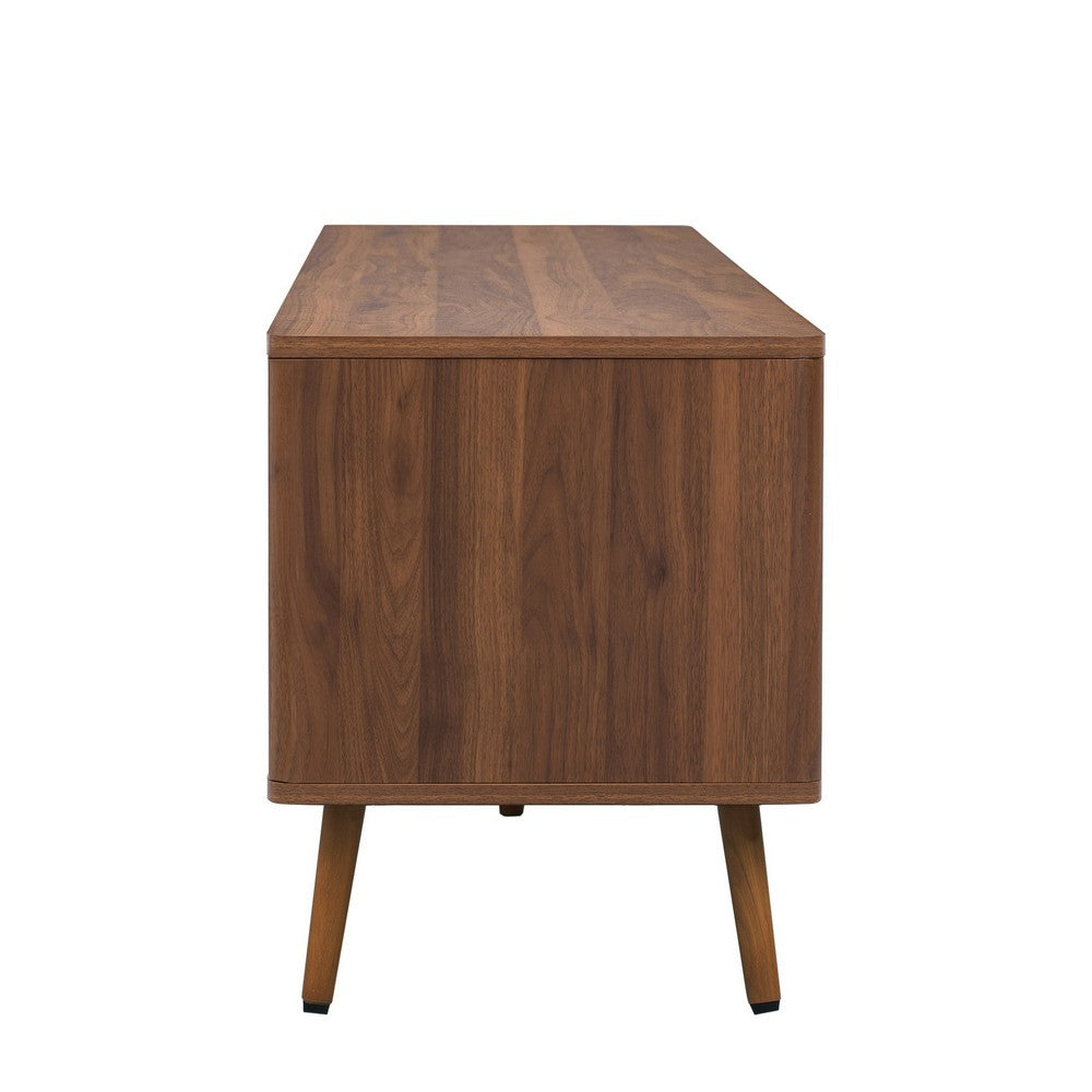 TV Media Cabinet | 2 Doors | Vertical Ribbed Drawers | Walnut Brown 71"