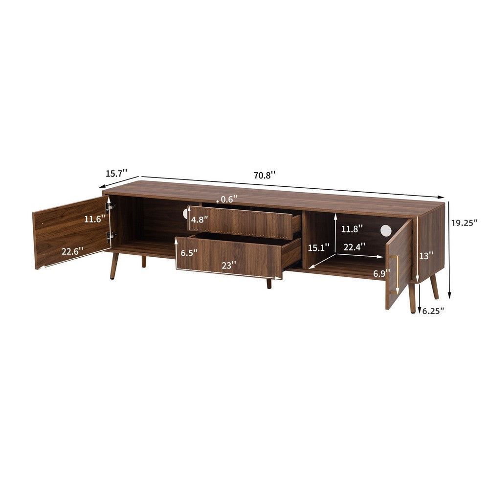 TV Media Cabinet | 2 Doors | Vertical Ribbed Drawers | Walnut Brown 71"