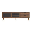 TV Media Cabinet | Fluted Glass Doors | 2 Drawers | Walnut Brown 71"