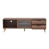 TV Media Cabinet | Fluted Glass Doors | 2 Drawers | Walnut Brown 71"
