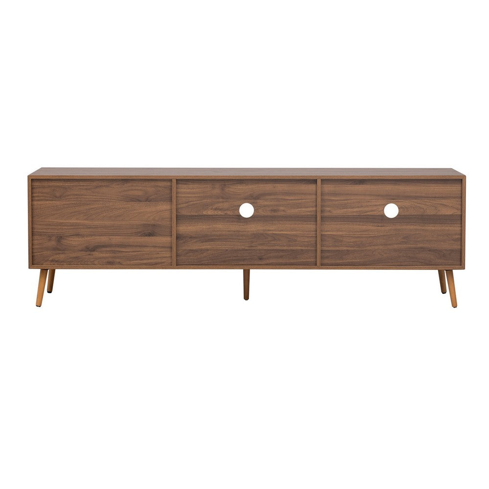TV Media Cabinet | Fluted Glass Doors | 2 Drawers | Walnut Brown 71"