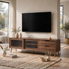 TV Media Cabinet | Fluted Glass Doors | 2 Drawers | Walnut Brown 71"