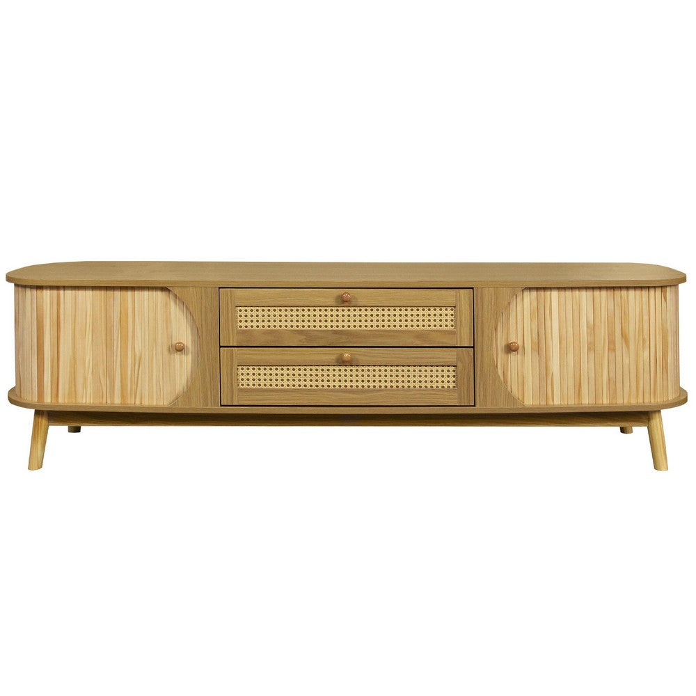 Vayu TV Media Cabinet | 2 Sliding Doors | 2 Drawers | Natural Brown 67"