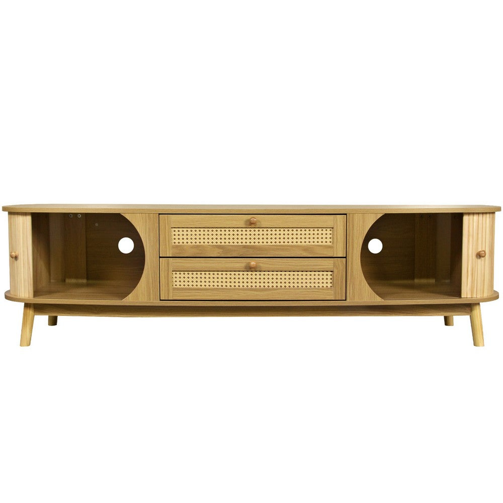 Vayu TV Media Cabinet | 2 Sliding Doors | 2 Drawers | Natural Brown 67"