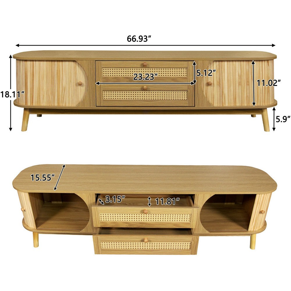 Vayu TV Media Cabinet | 2 Sliding Doors | 2 Drawers | Natural Brown 67"