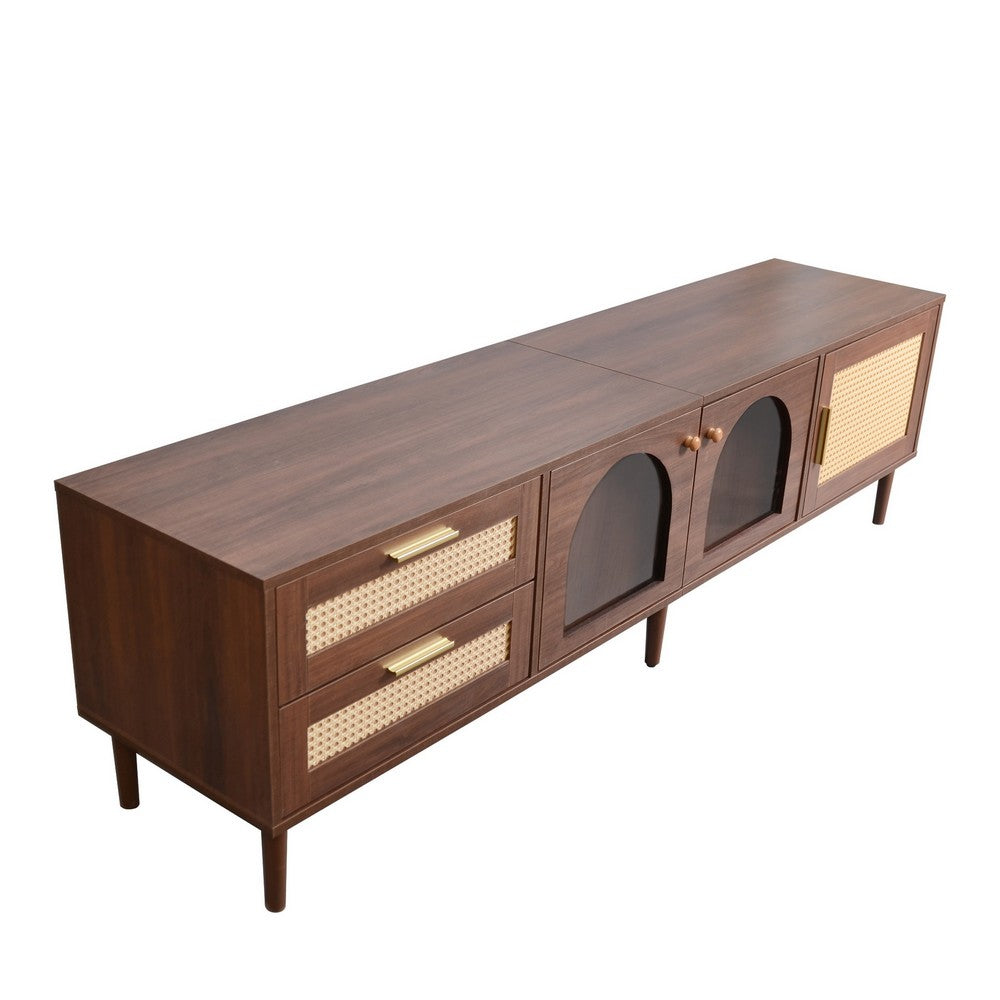TV Media Cabinet w LED | Music Mode | Arch Glass Doors | Dark Brown 71"