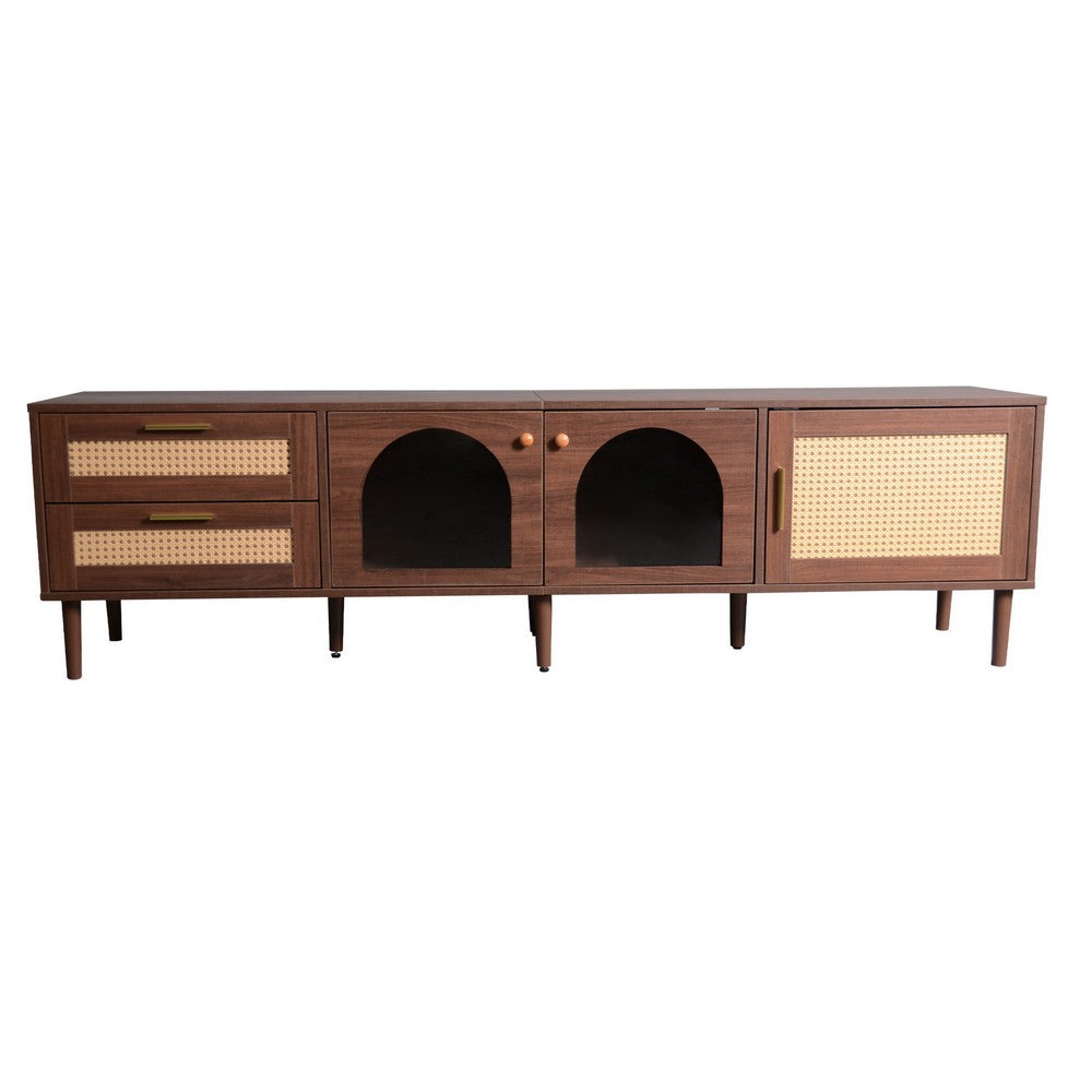 TV Media Cabinet w LED | Music Mode | Arch Glass Doors | Dark Brown 71"