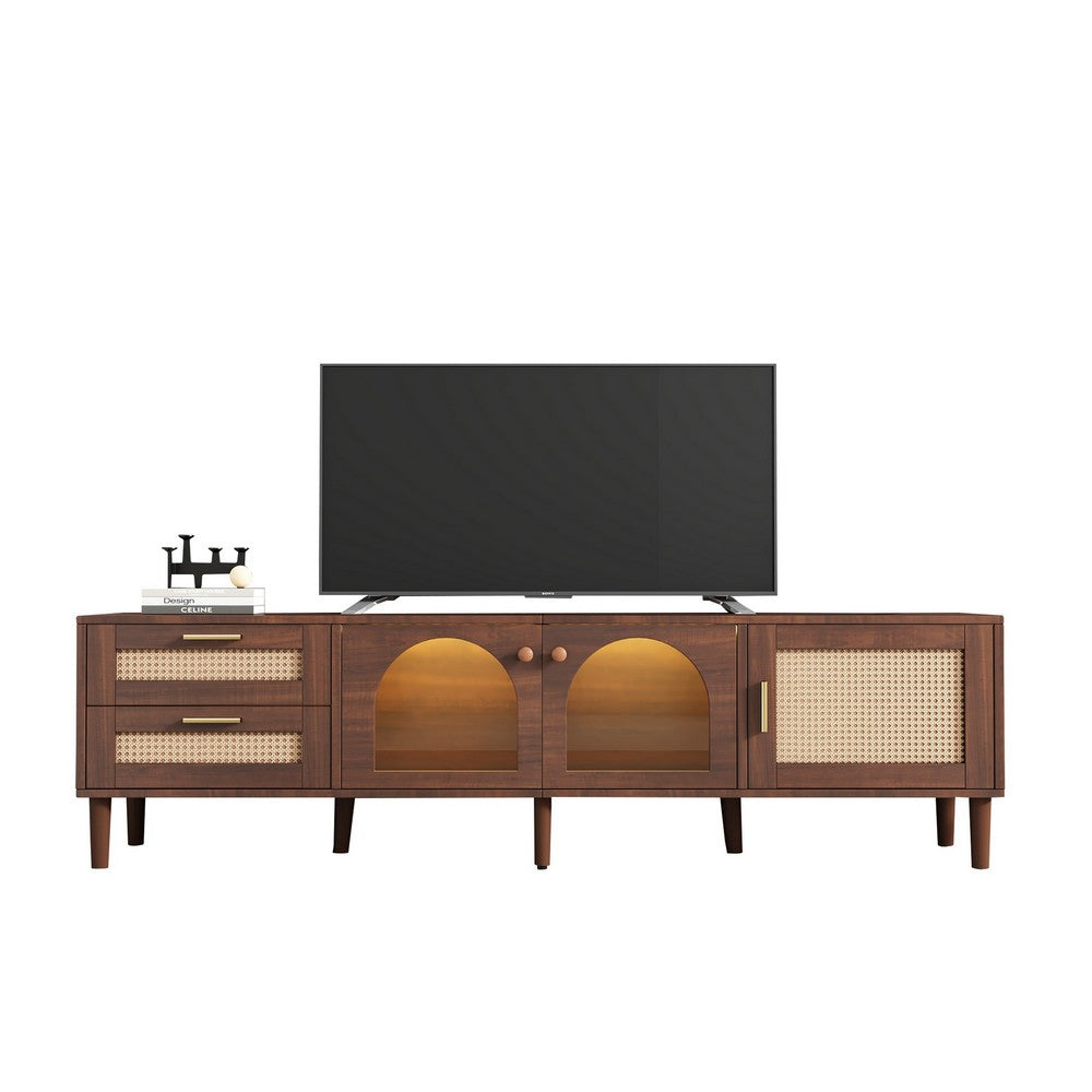 TV Media Cabinet w LED | Music Mode | Arch Glass Doors | Dark Brown 71"