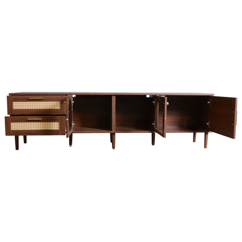 TV Media Cabinet w LED | Music Mode | Arch Glass Doors | Dark Brown 71"