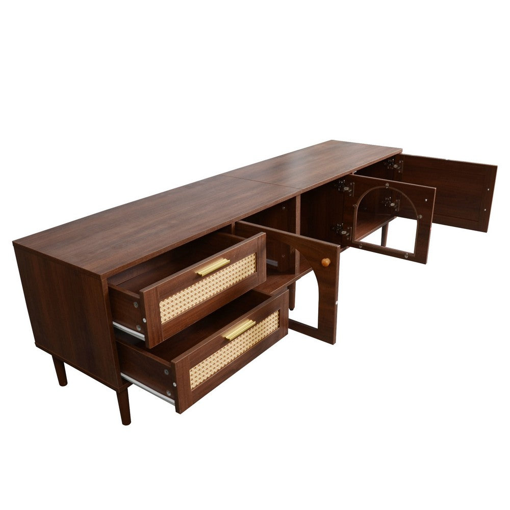 TV Media Cabinet w LED | Music Mode | Arch Glass Doors | Dark Brown 71"