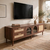 TV Media Cabinet w LED | Music Mode | Arch Glass Doors | Dark Brown 71"