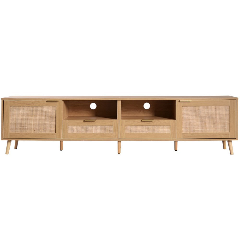 Yumi TV Media Cabinet | Rattan Doors w Drawers | Natural Brown 79"