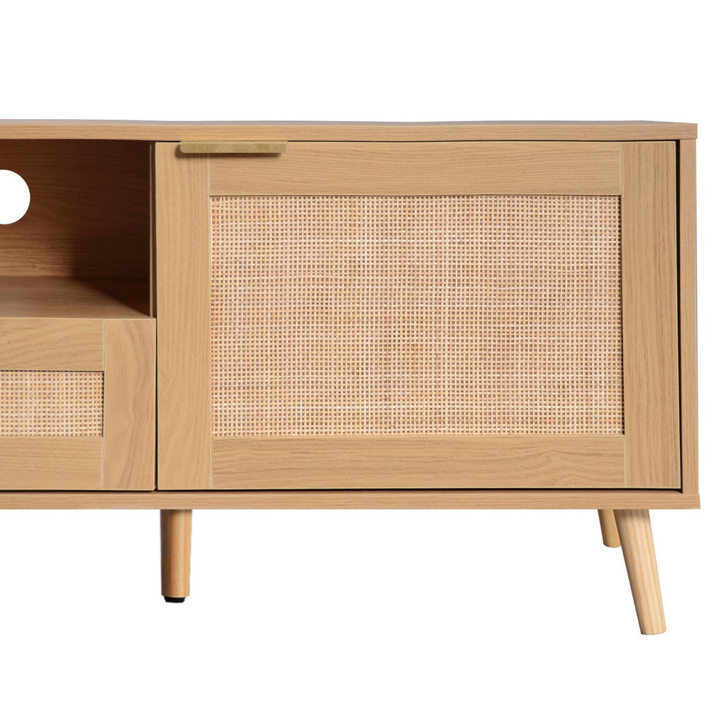 Yumi TV Media Cabinet | Rattan Doors w Drawers | Natural Brown 79"