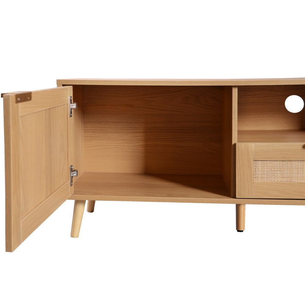 Yumi TV Media Cabinet | Rattan Doors w Drawers | Natural Brown 79"