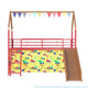Zeso Kids Twin Loft Bed | House Design | Slide and Curtain | Gold and Red
