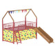 Zeso Kids Twin Loft Bed | House Design | Slide and Curtain | Gold and Red