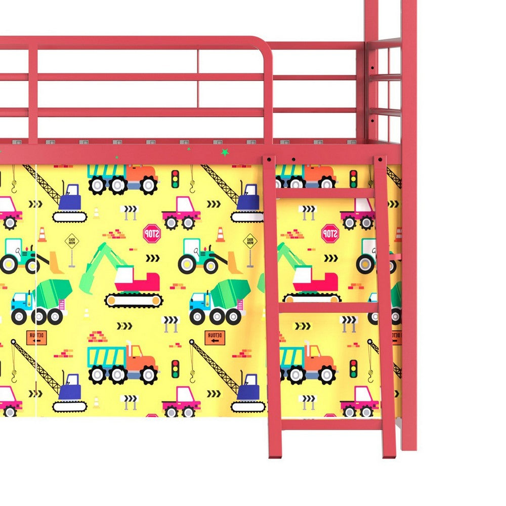 Zeso Kids Twin Loft Bed | House Design | Slide and Curtain | Gold and Red