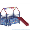 Zeso Kids Twin Loft Bed | House Design | Slide and Curtain | Navy Blue and Red