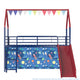 Zeso Kids Twin Loft Bed | House Design | Slide and Curtain | Navy Blue and Red