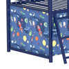 Zeso Kids Twin Loft Bed | House Design | Slide and Curtain | Navy Blue and Red