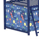 Zeso Kids Twin Loft Bed | House Design | Slide and Curtain | Navy Blue and Red