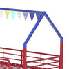 Zeso Kids Twin Loft Bed | House Design | Navy Blue and Red | Slide and Curtain