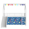 Zeso Kids Twin Loft Bed | House Design | Blue and White | Slide and Curtain