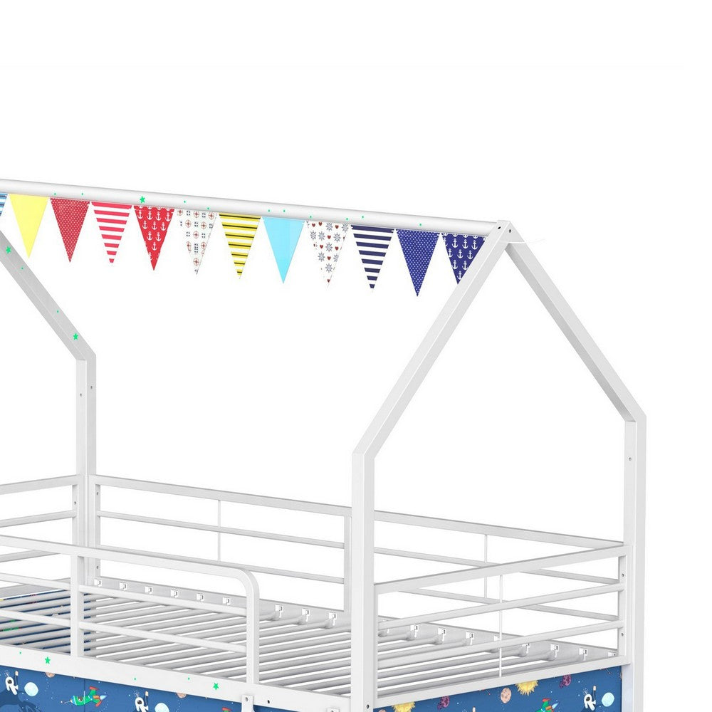 Zeso Kids Twin Loft Bed | House Design | Blue and White | Slide and Curtain
