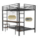 Eso Full Over Twin Bunk Bed | Desk | Storage Shelves | Black Metal| Cinnamon Oak