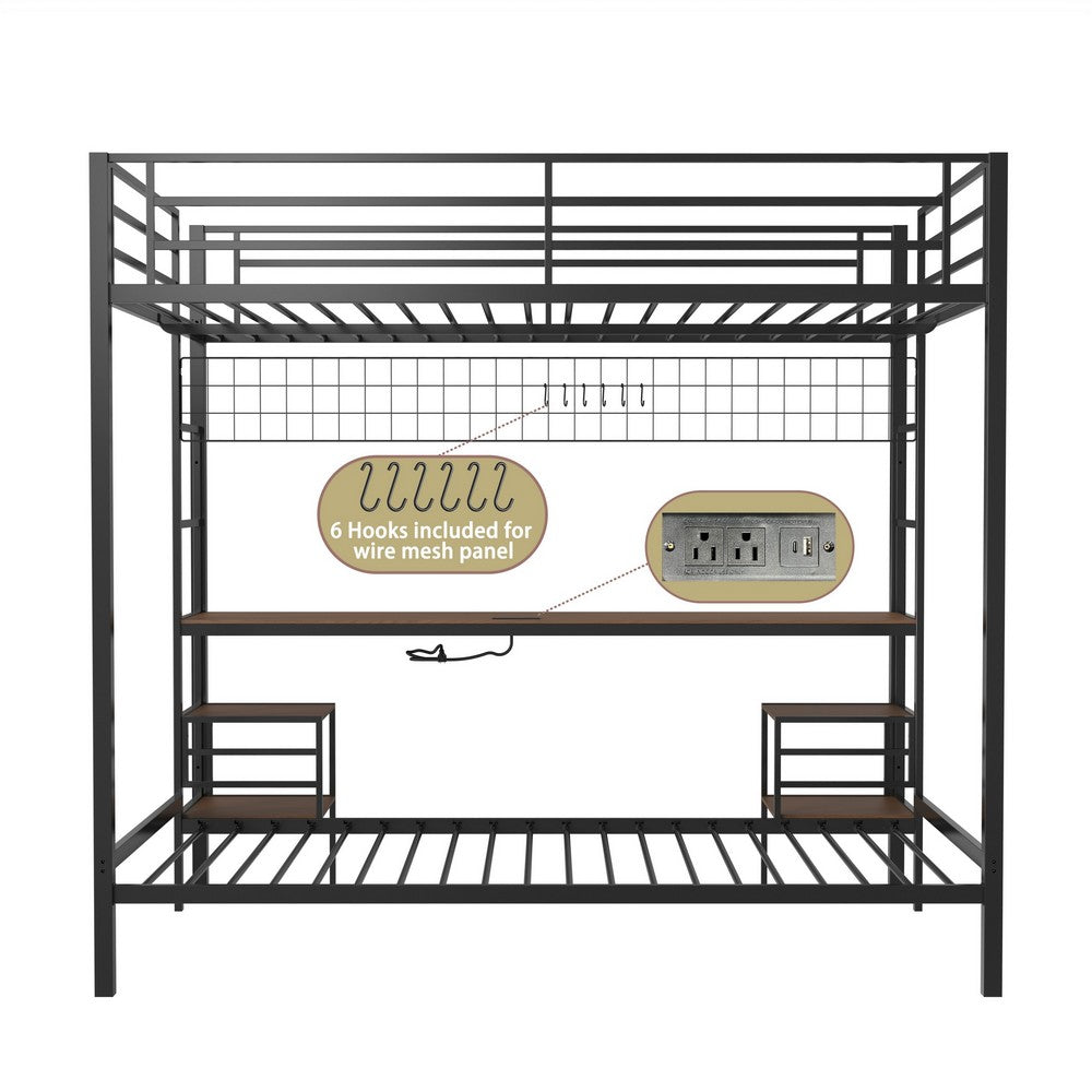 Eso Full Over Twin Bunk Bed | Desk | Storage Shelves | Black Metal| Cinnamon Oak