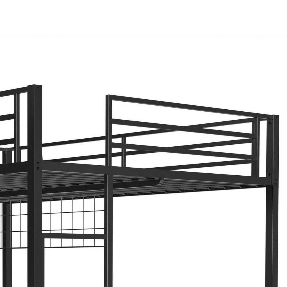 Eso Full Over Twin Bunk Bed | Desk | Storage Shelves | Black Metal| Cinnamon Oak