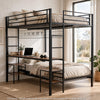 Eso Full Over Twin Bunk Bed | Desk | Storage Shelves | Black Metal| Cinnamon Oak