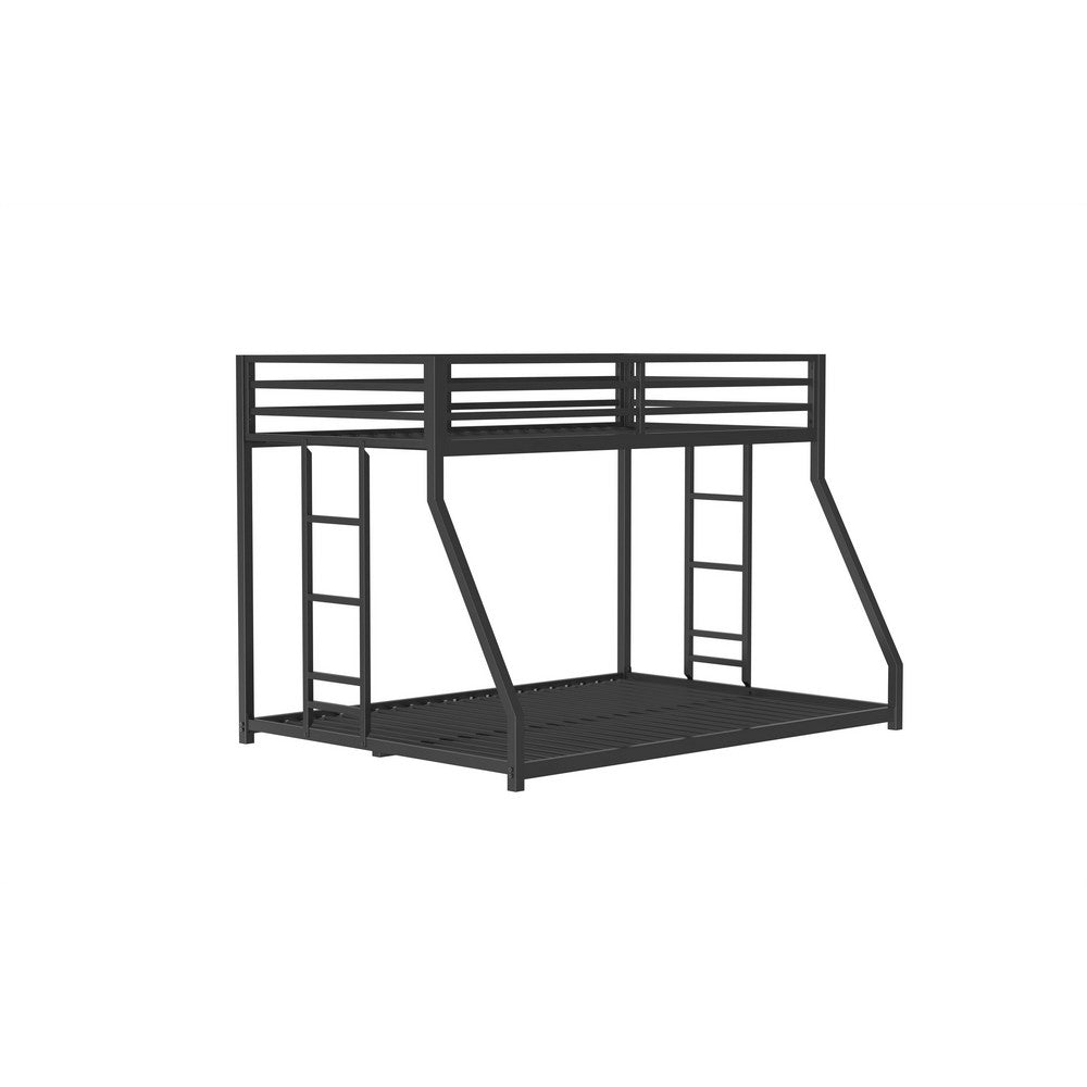 Ady Twin Over Full Bunk Bed | Ladder and Guardrails | Black Metal Frame