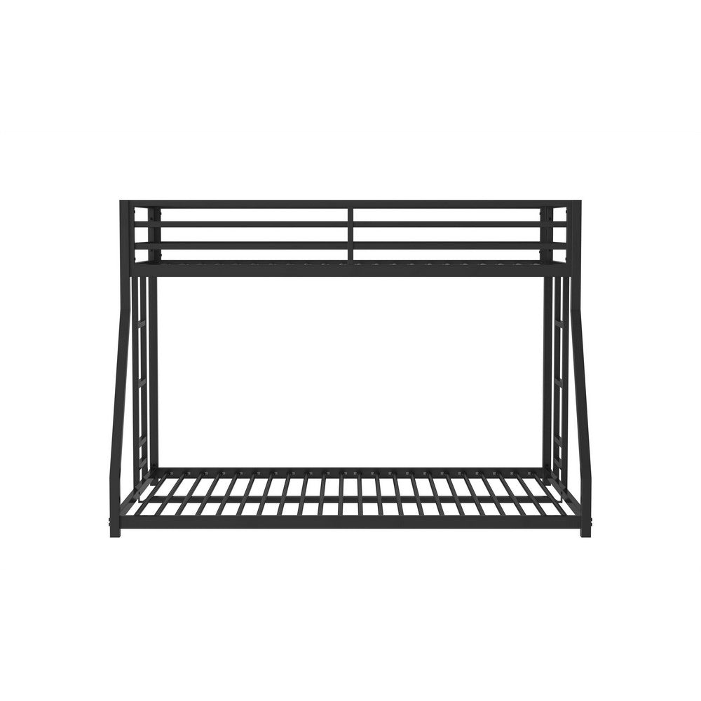 Ady Twin Over Full Bunk Bed | Ladder and Guardrails | Black Metal Frame