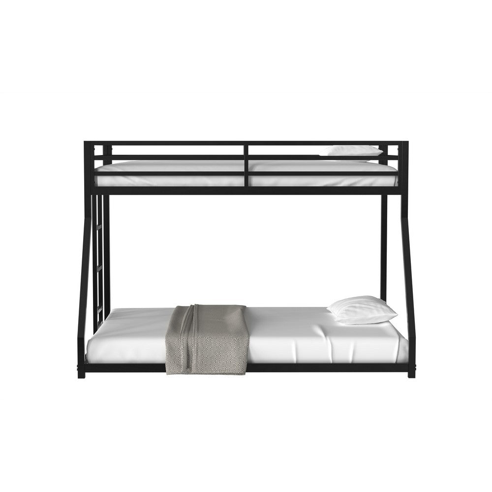Ady Twin Over Full Bunk Bed | Ladder and Guardrails | Black Metal Frame