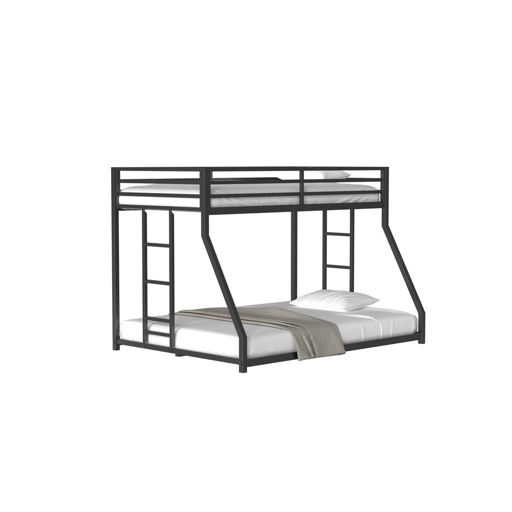 Ady Twin Over Full Bunk Bed | Ladder and Guardrails | Black Metal Frame